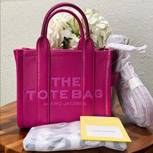 Marc Jacobs The Leather Crossbody Mini Tote Bag In Lipstick Pink BNWT